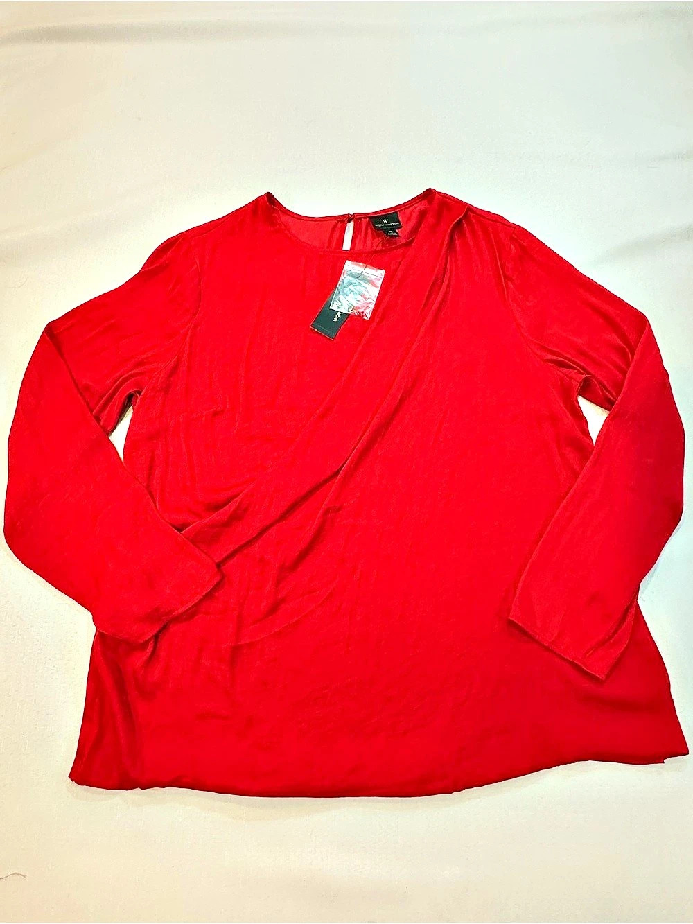 Worthington Women’s XL Cabaret Red Draped Blouse NWT Long Sleeve